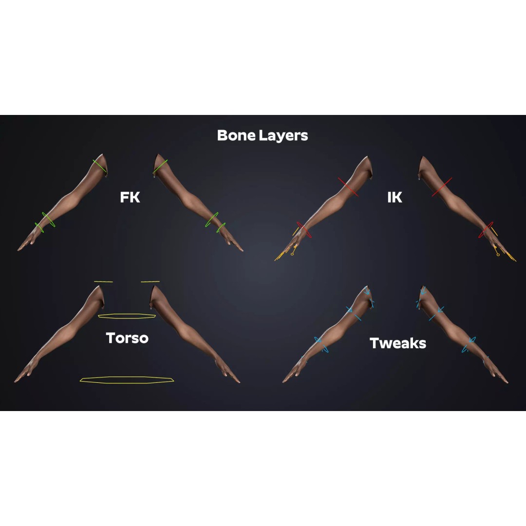 Realistic Female Hands 3D Model – Dark Skin Low Poly Rigged Asset, Blender