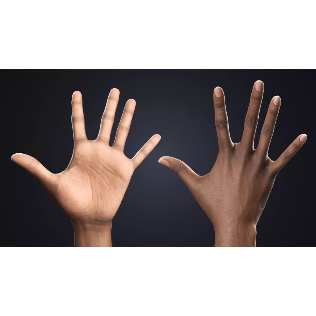 Realistic Female Hands 3D Model – Dark Skin Low Poly Rigged Asset, Blender - View 10