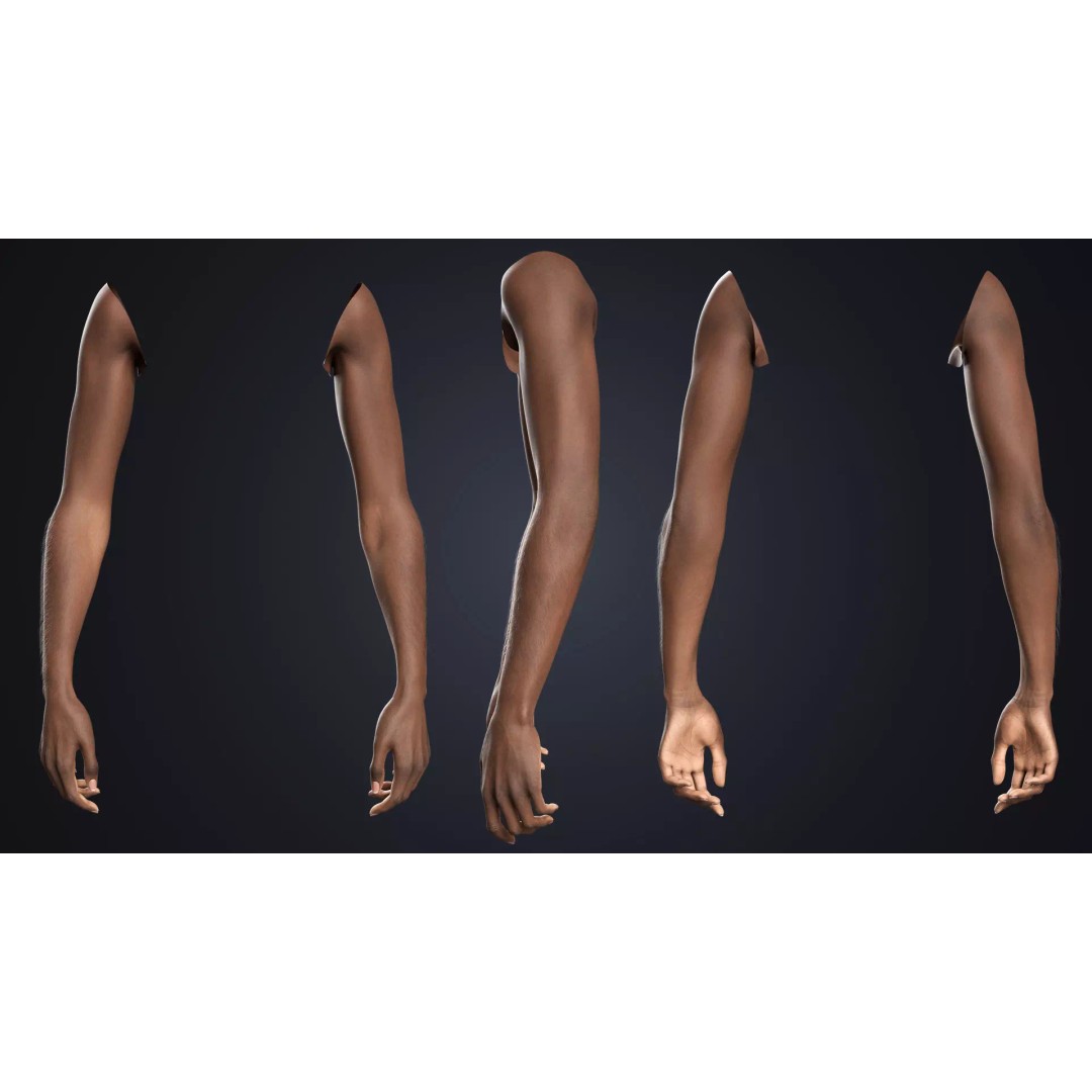 Realistic Female Hands 3D Model – Dark Skin Low Poly Rigged Asset, Blender - View 11