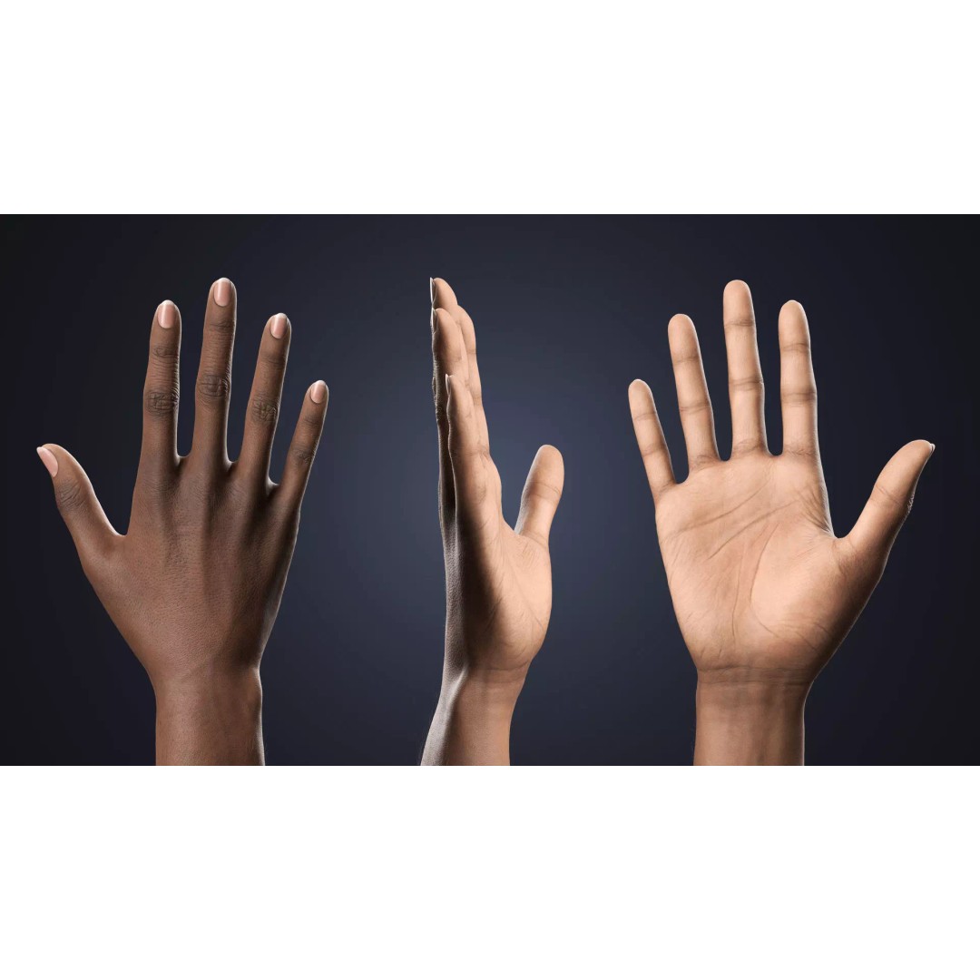Realistic Female Hands 3D Model – Dark Skin Low Poly Rigged Asset, Blender - View 12