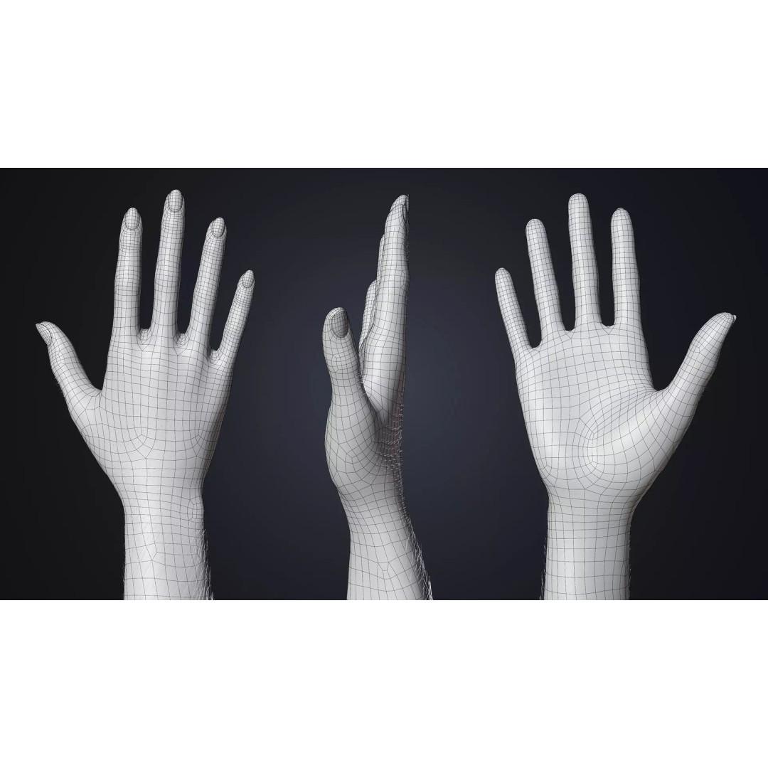 Realistic Female Hands 3D Model – Dark Skin Low Poly Rigged Asset, Blender - View 17