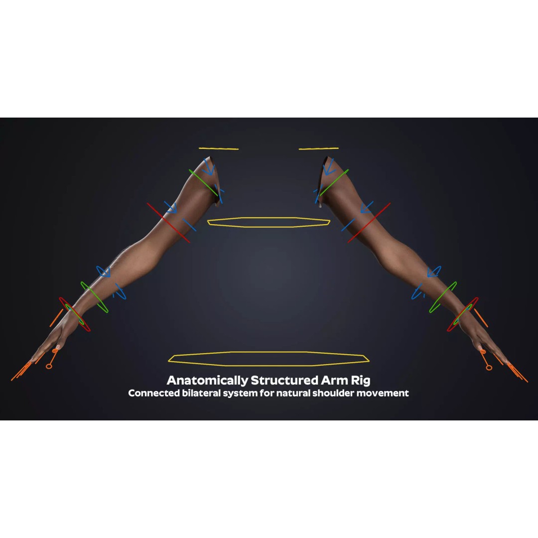 Realistic Female Hands 3D Model – Dark Skin Low Poly Rigged Asset, Blender - View 19