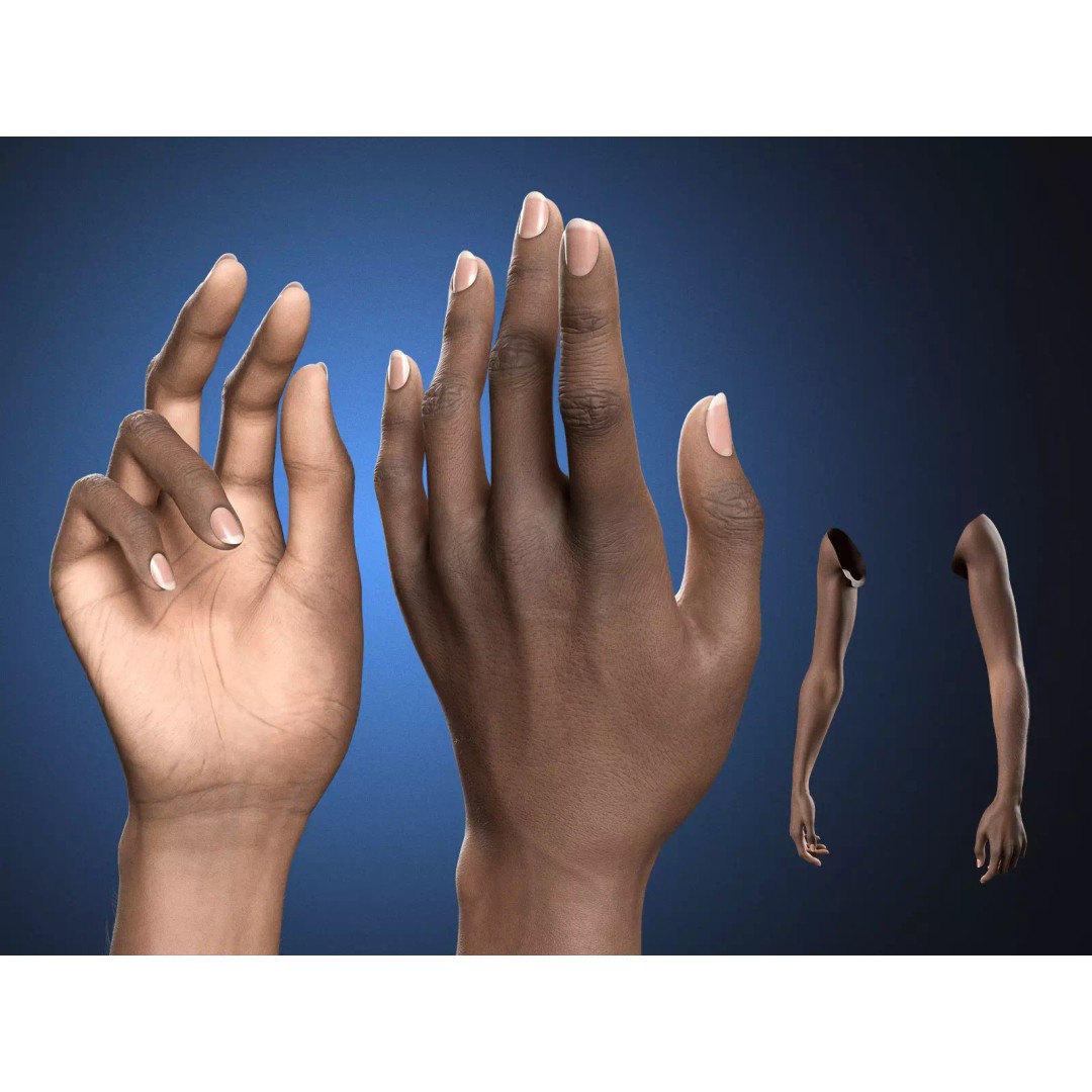 Realistic Female Hands 3D Model – Dark Skin Low Poly Rigged Asset, Blender - View 2