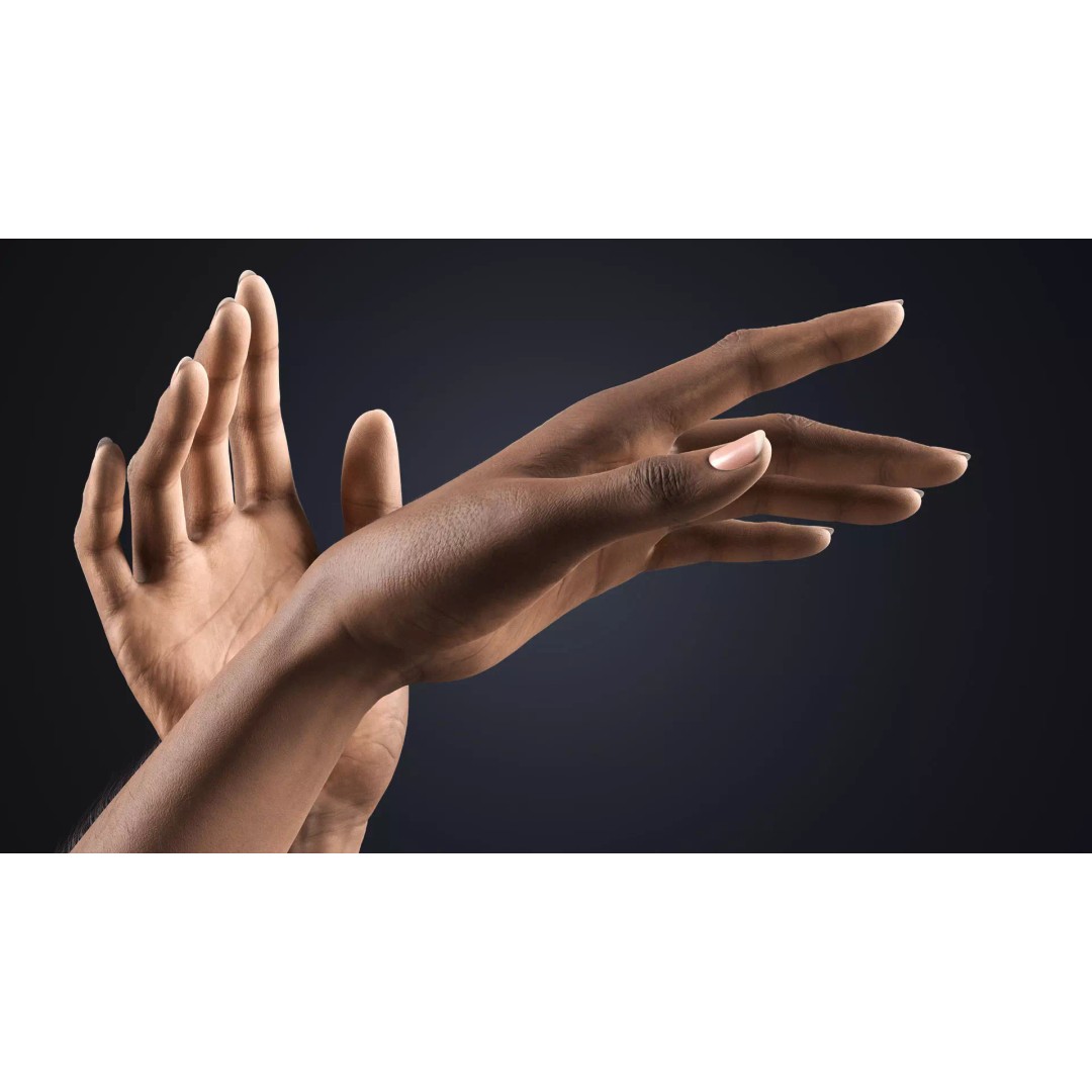 Realistic Female Hands 3D Model – Dark Skin Low Poly Rigged Asset, Blender - View 3