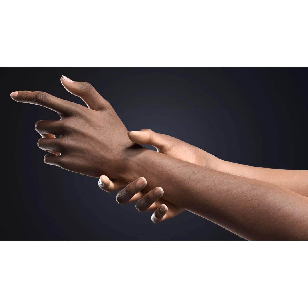 Realistic Female Hands 3D Model – Dark Skin Low Poly Rigged Asset, Blender - View 4