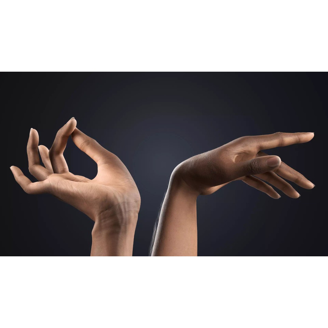 Realistic Female Hands 3D Model – Dark Skin Low Poly Rigged Asset, Blender - View 6