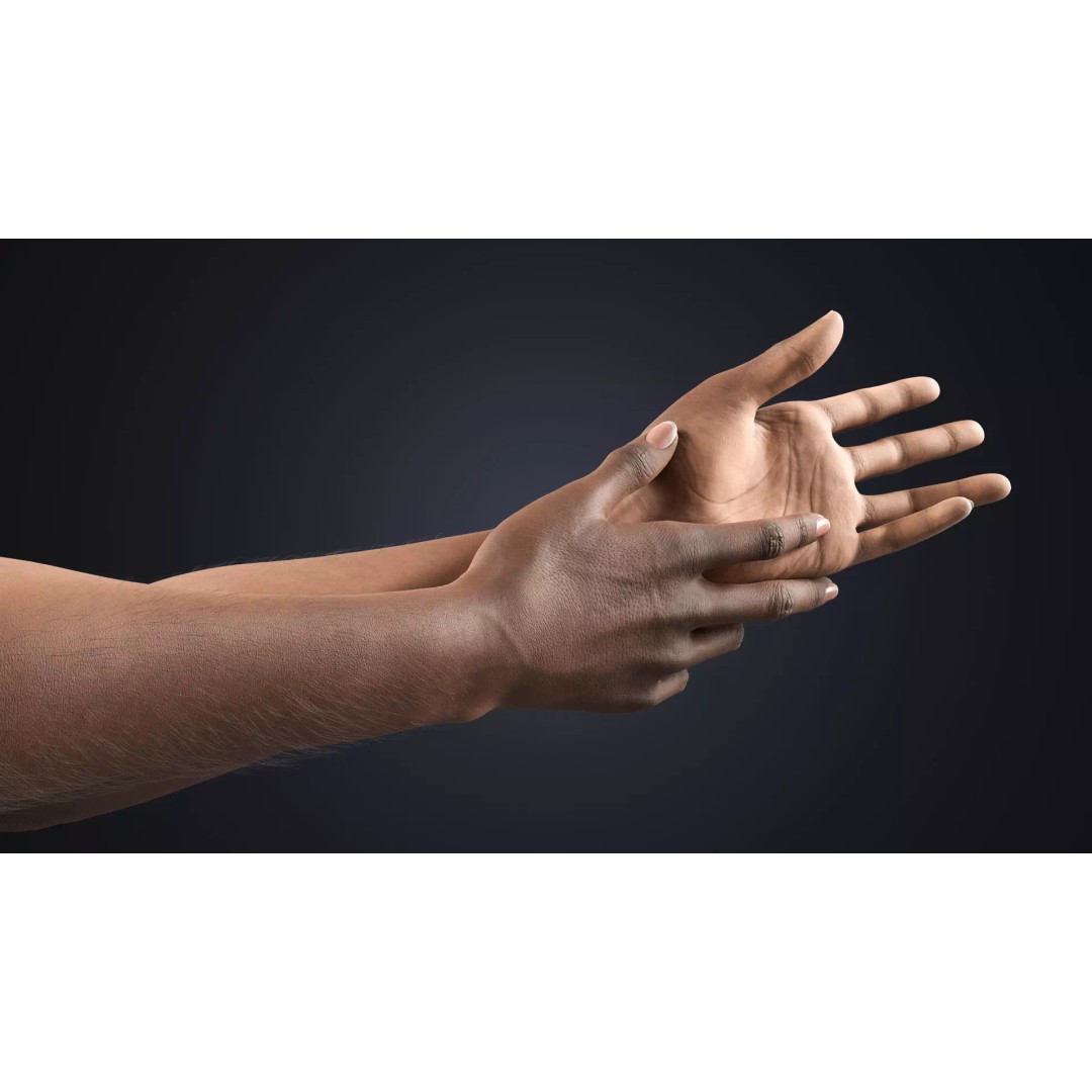 Realistic Female Hands 3D Model – Dark Skin Low Poly Rigged Asset, Blender - View 9