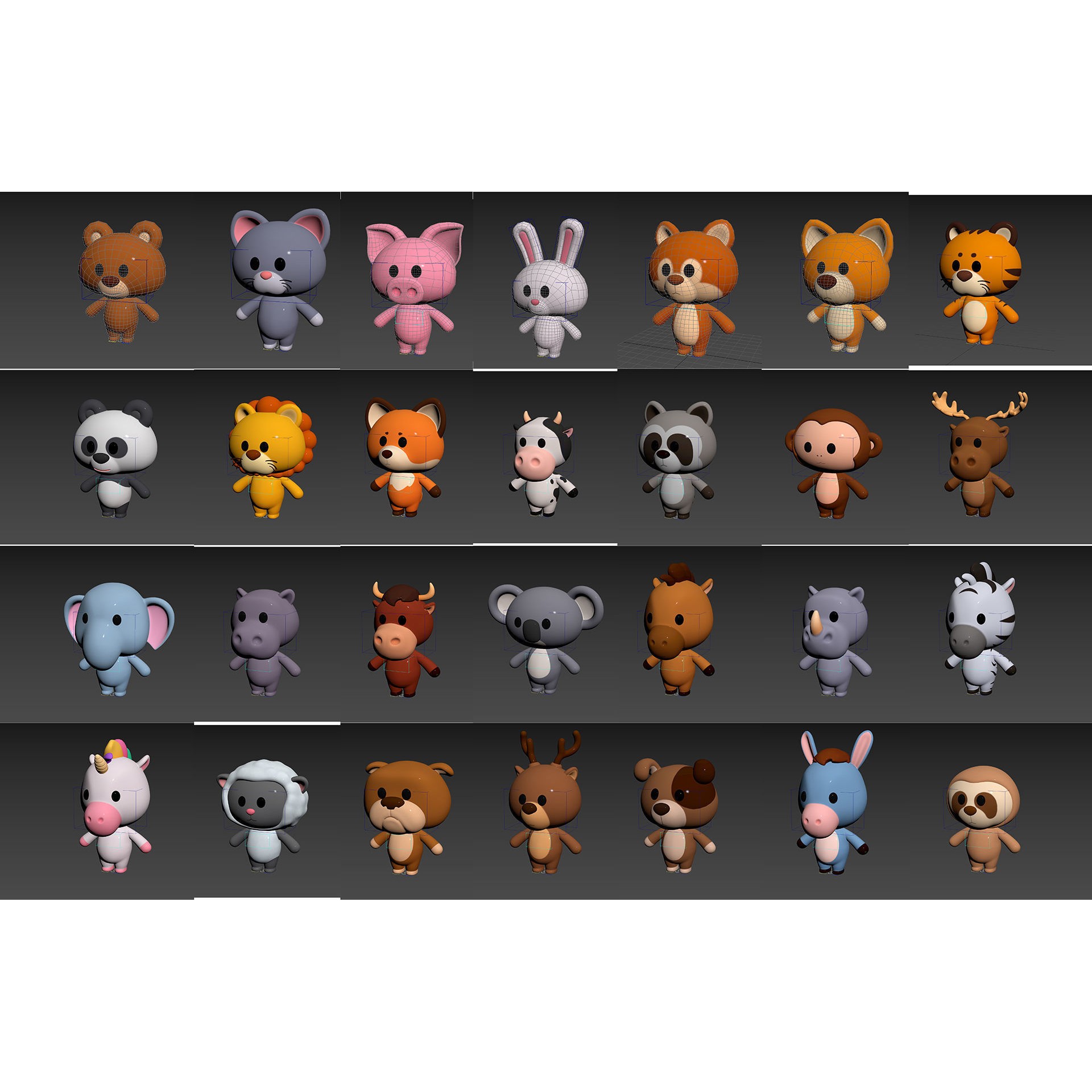 Rigged Cartoon Animal Pack - Game-Ready 3D Model - View 3