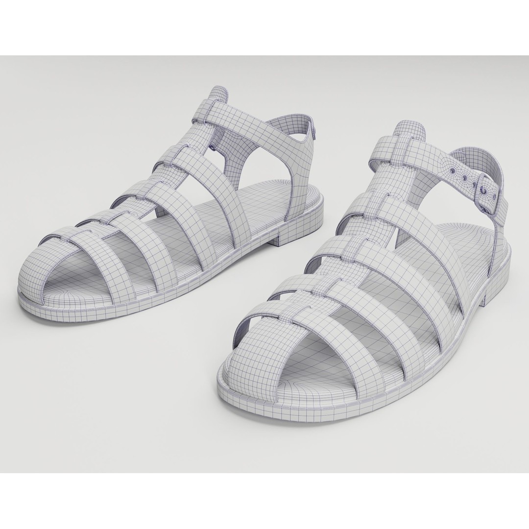 Ezerosy Gladiators 3D Model – Low Poly Strappy Sandals, FBX, Game Ready
