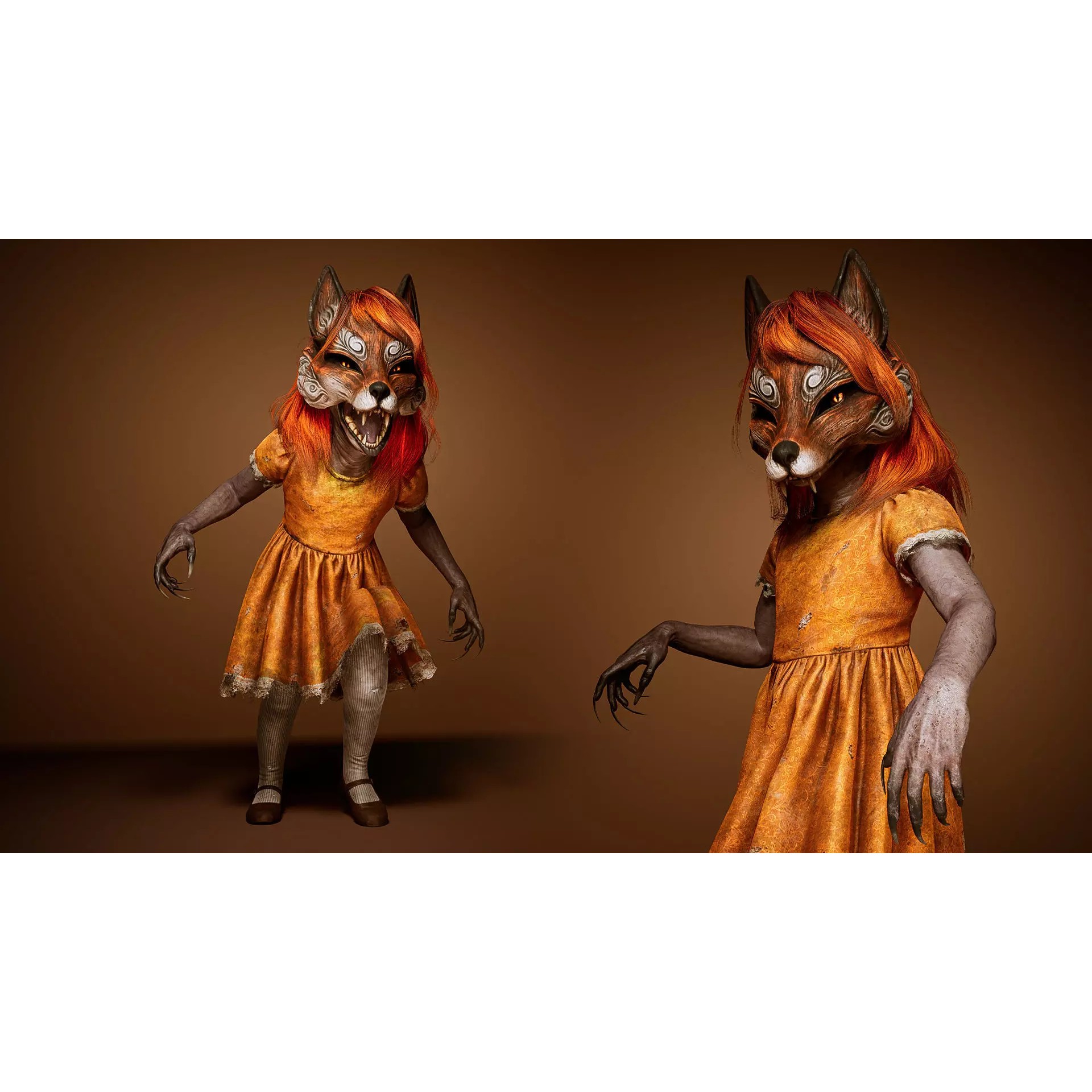 Fox Girl - Low-Poly Game-Ready 3D Model - View 3