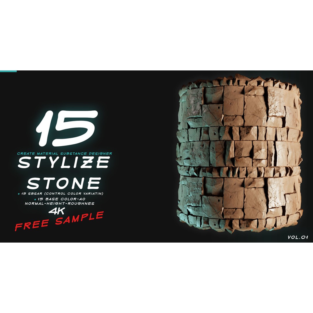 Stylized Stone 3D Model – PBR Textures Pack, PNG 4K Formats - View 3