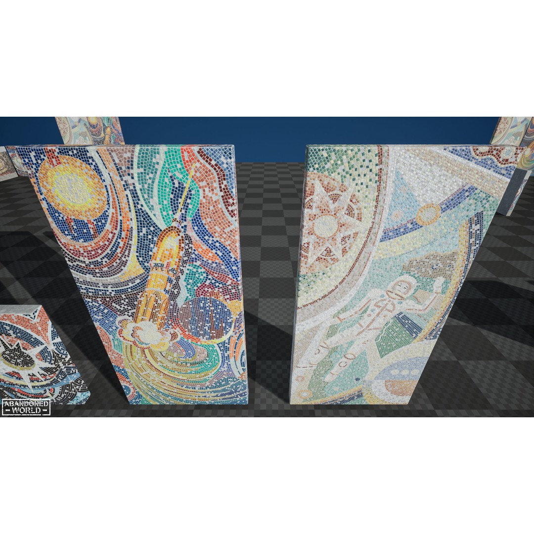 Soviet Mosaics 3D Model – Low Poly Decorative Art Pack, FBX - View 10