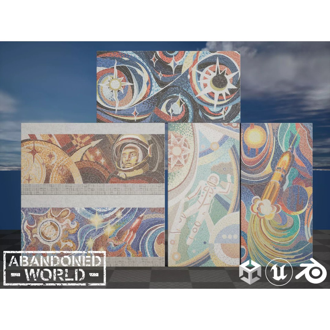Soviet Mosaics 3D Model – Low Poly Decorative Art Pack, FBX - View 2