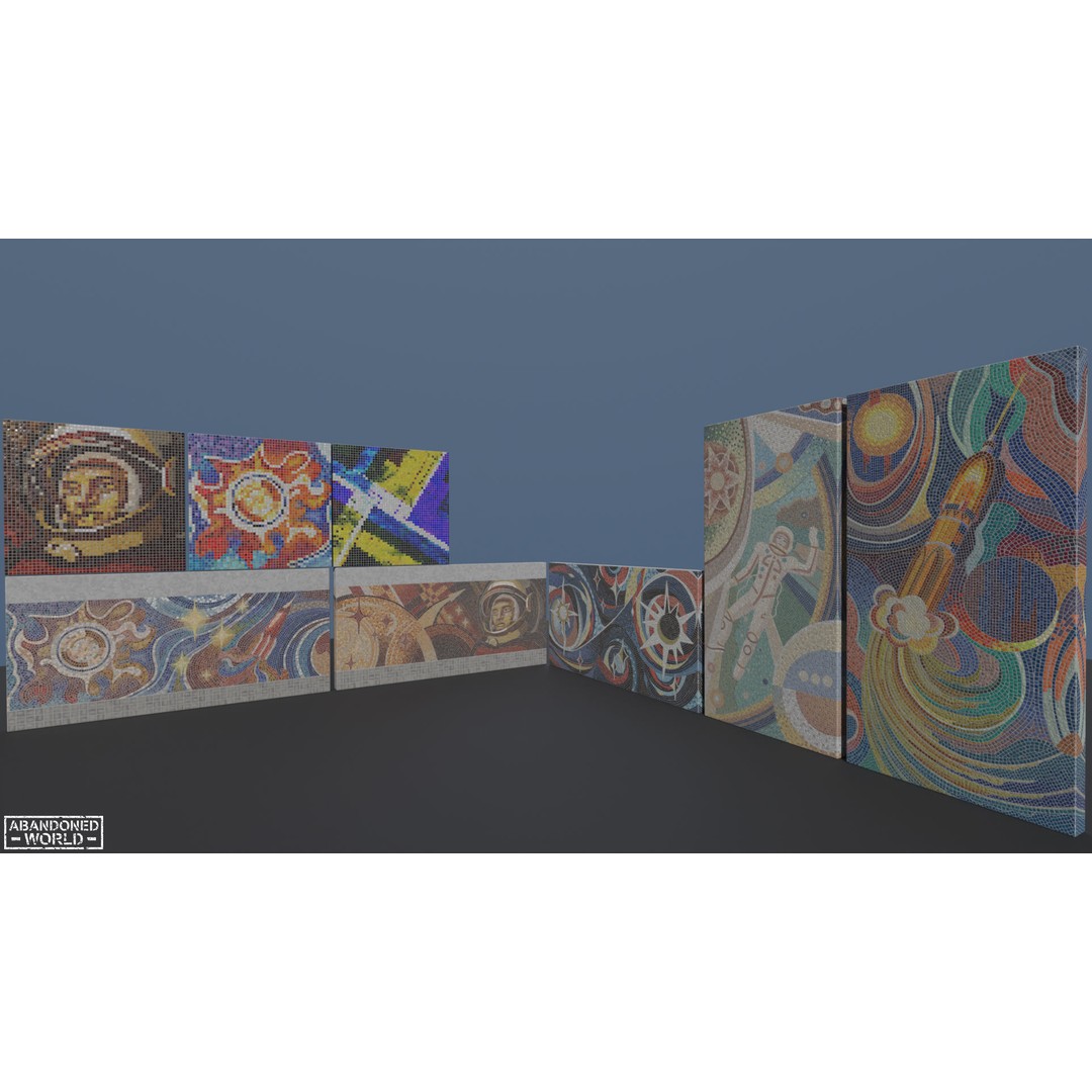 Soviet Mosaics 3D Model – Low Poly Decorative Art Pack, FBX - View 24