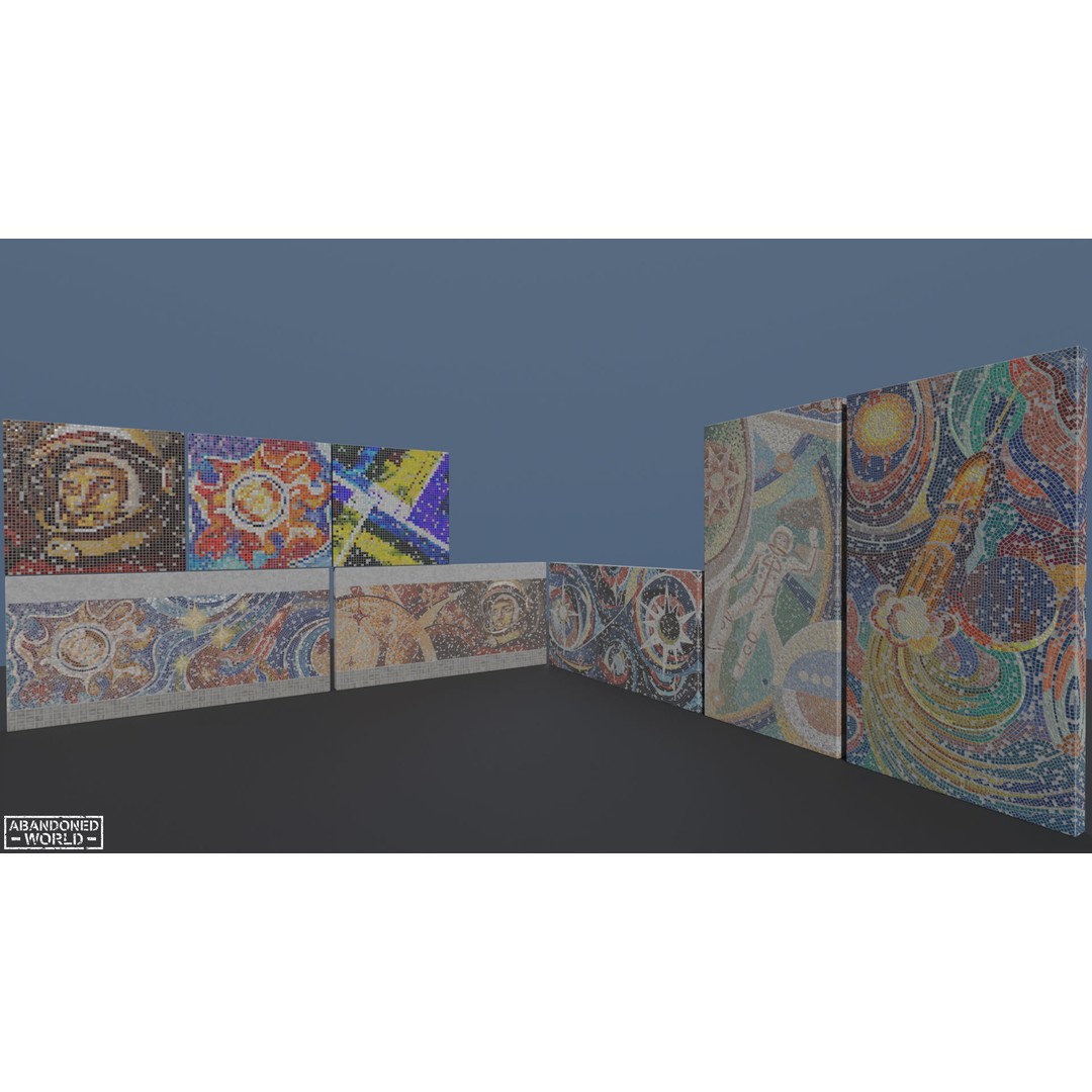 Soviet Mosaics 3D Model – Low Poly Decorative Art Pack, FBX - View 25