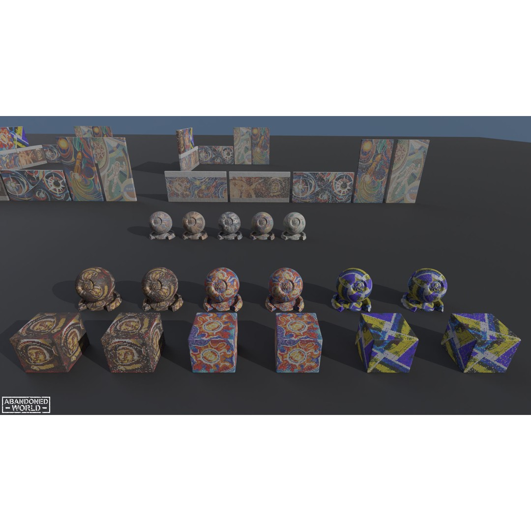 Soviet Mosaics 3D Model – Low Poly Decorative Art Pack, FBX - View 29