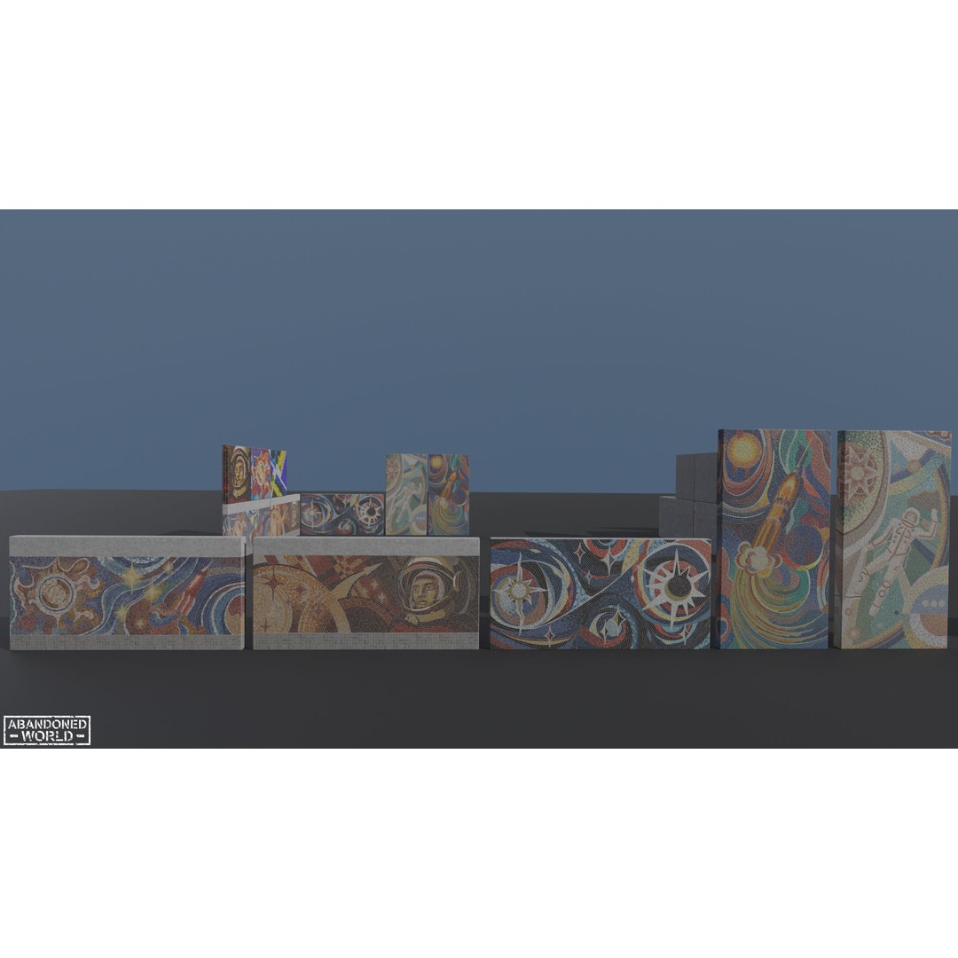 Soviet Mosaics 3D Model – Low Poly Decorative Art Pack, FBX - View 30