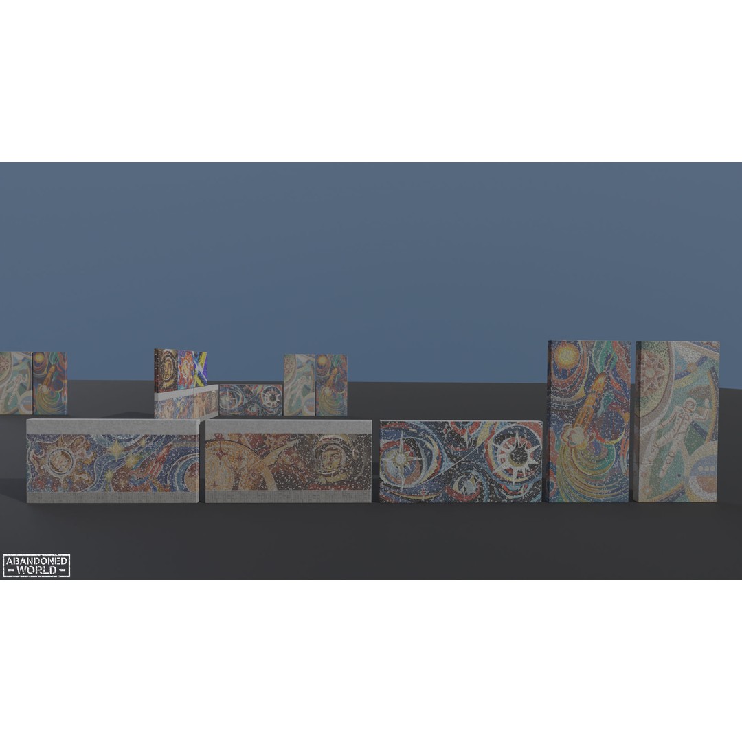 Soviet Mosaics 3D Model – Low Poly Decorative Art Pack, FBX - View 31