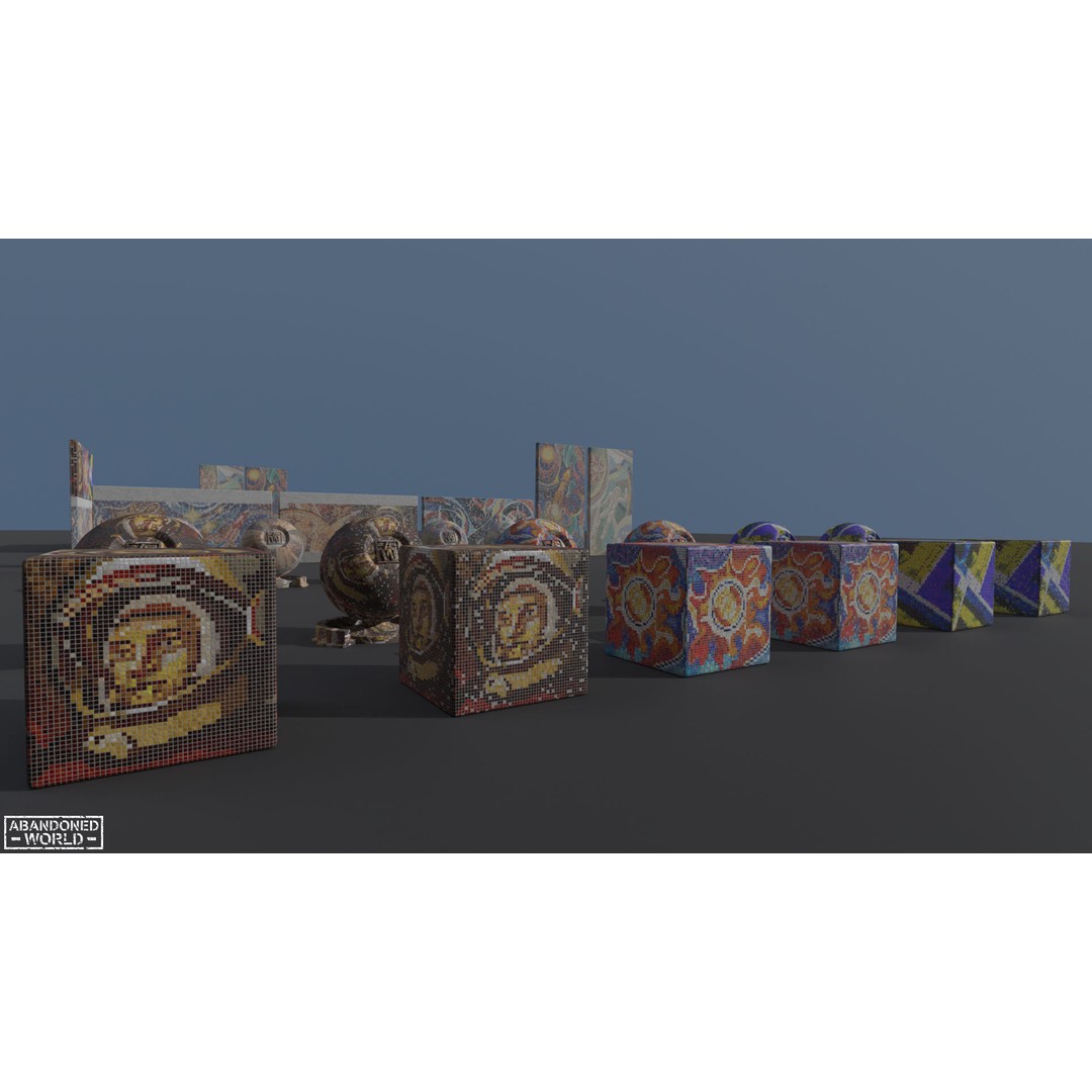 Soviet Mosaics 3D Model – Low Poly Decorative Art Pack, FBX - View 32
