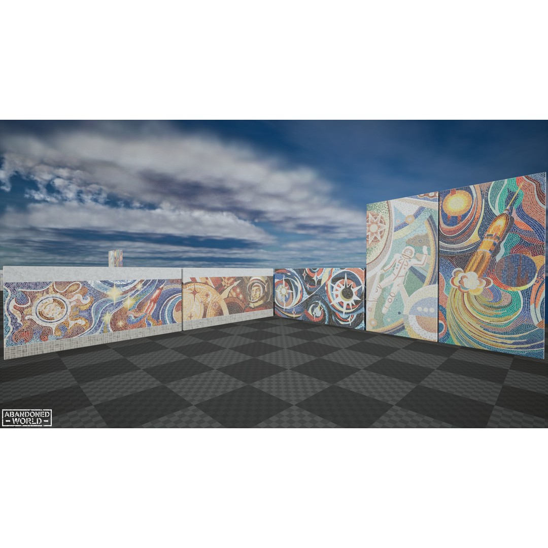 Soviet Mosaics 3D Model – Low Poly Decorative Art Pack, FBX - View 4