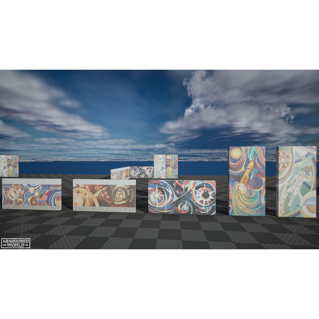 Soviet Mosaics 3D Model – Low Poly Decorative Art Pack, FBX - View 6