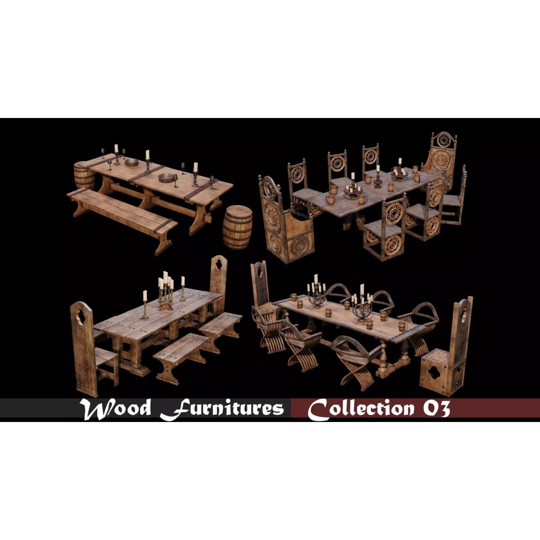 Wood Furniture 3D Model – PBR Game Ready Collection with 4K Textures - View 2