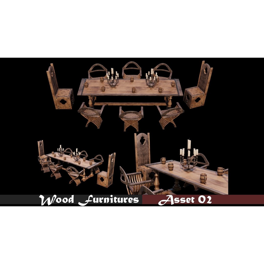 Wood Furniture 3D Model – PBR Game Ready Collection with 4K Textures - View 4