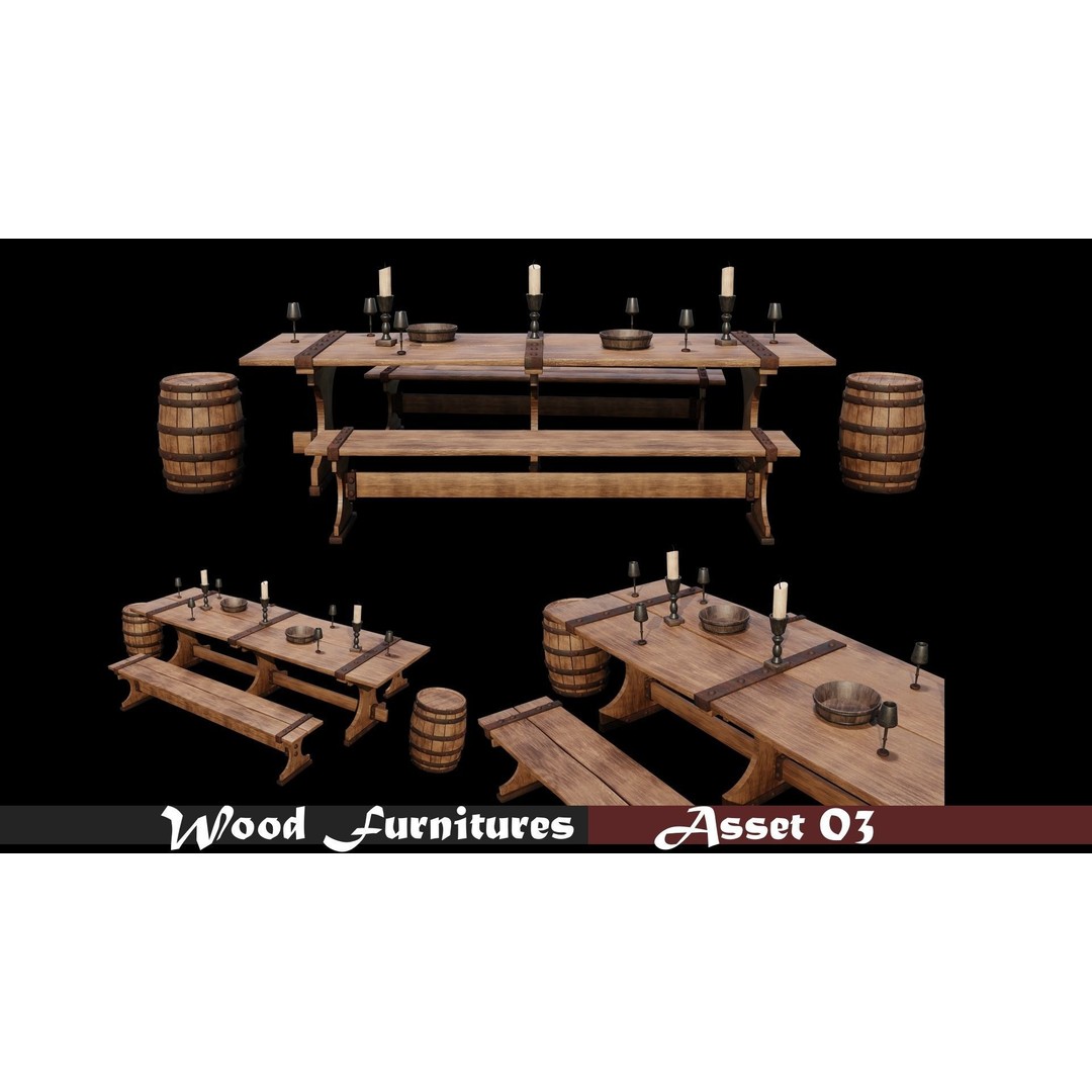 Wood Furniture 3D Model – PBR Game Ready Collection with 4K Textures - View 5