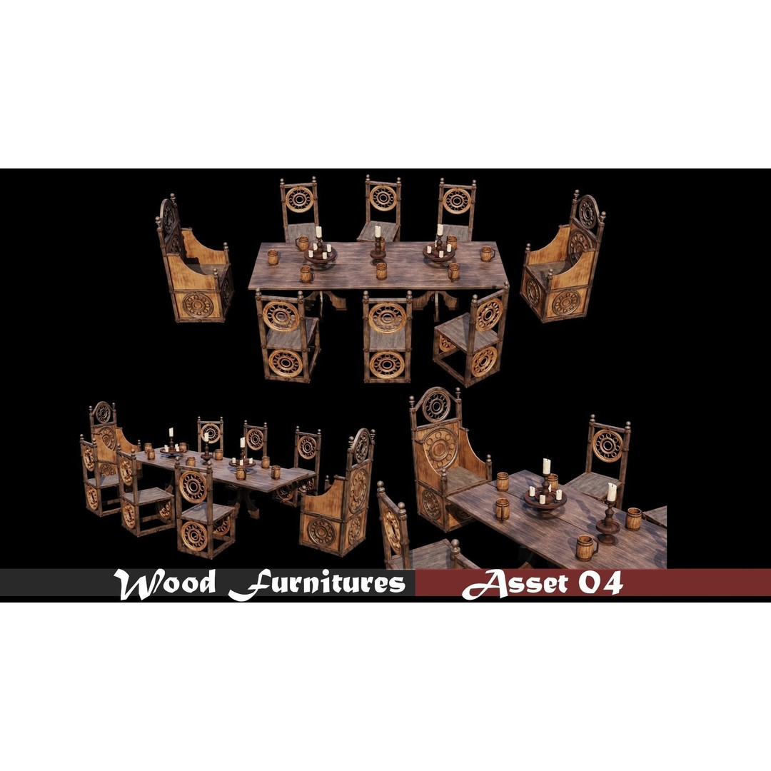 Wood Furniture 3D Model – PBR Game Ready Collection with 4K Textures - View 6