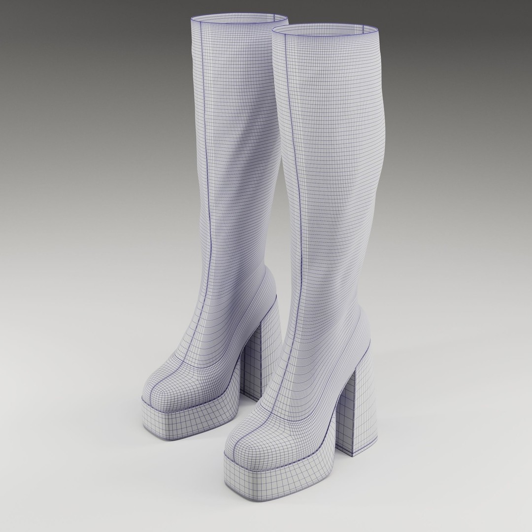 NOKWOL Emmie Platform Knee Boots 3D Model – Low Poly Game Ready Asset, FBX, Blender