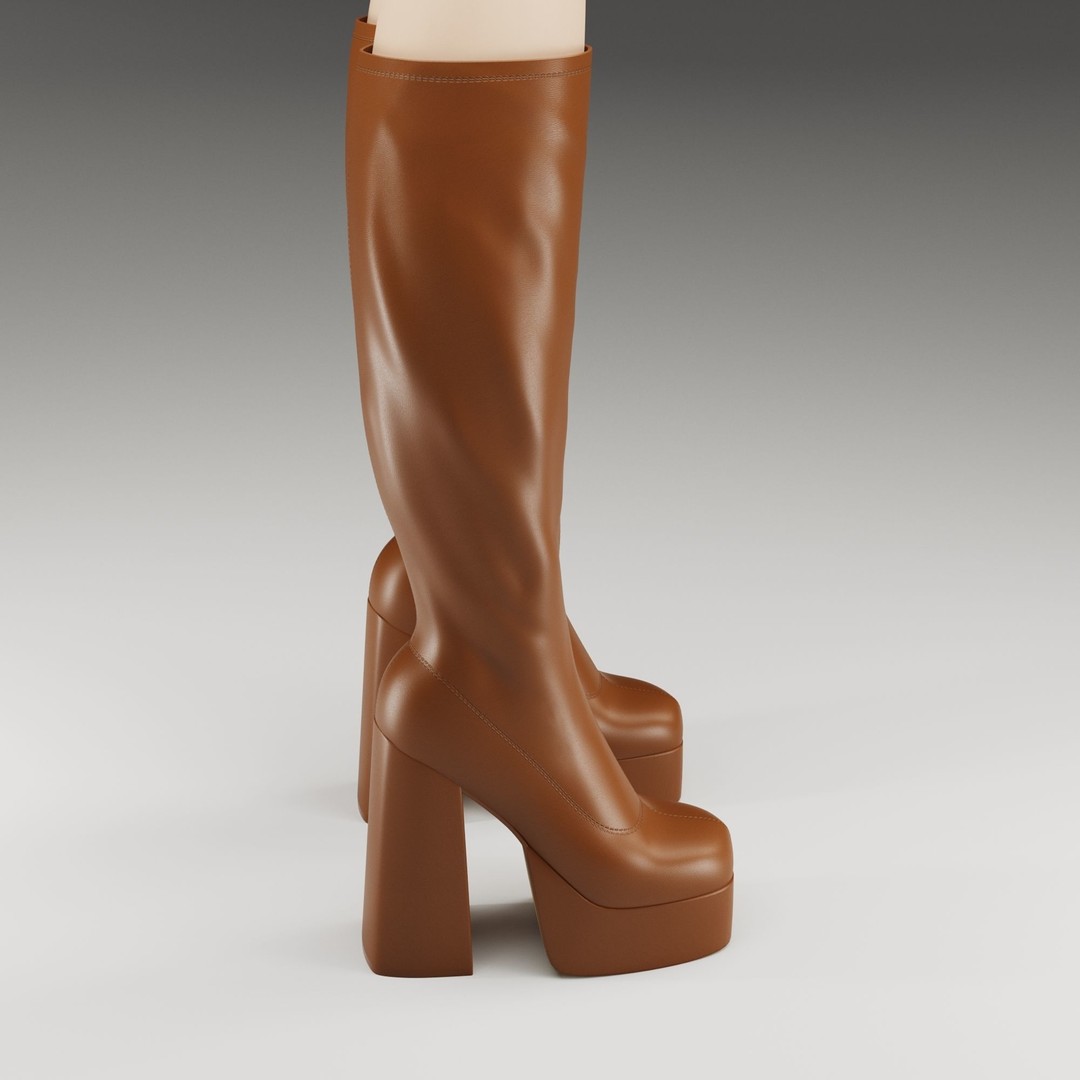 NOKWOL Emmie Platform Knee Boots 3D Model – Low Poly Game Ready Asset, FBX, Blender - View 11