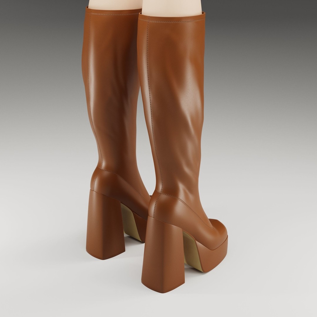 NOKWOL Emmie Platform Knee Boots 3D Model – Low Poly Game Ready Asset, FBX, Blender - View 14