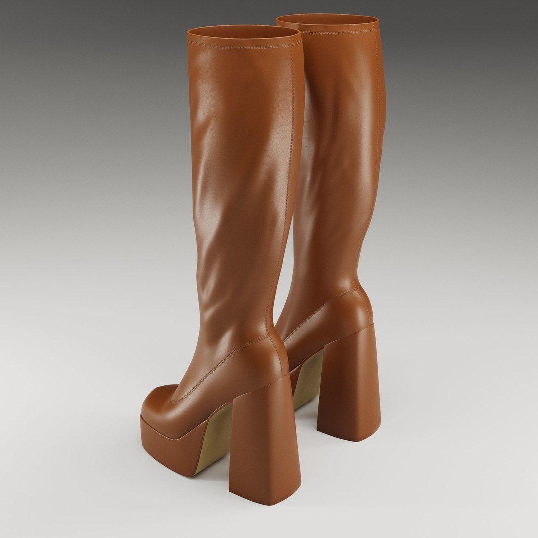 NOKWOL Emmie Platform Knee Boots 3D Model – Low Poly Game Ready Asset, FBX, Blender - View 20