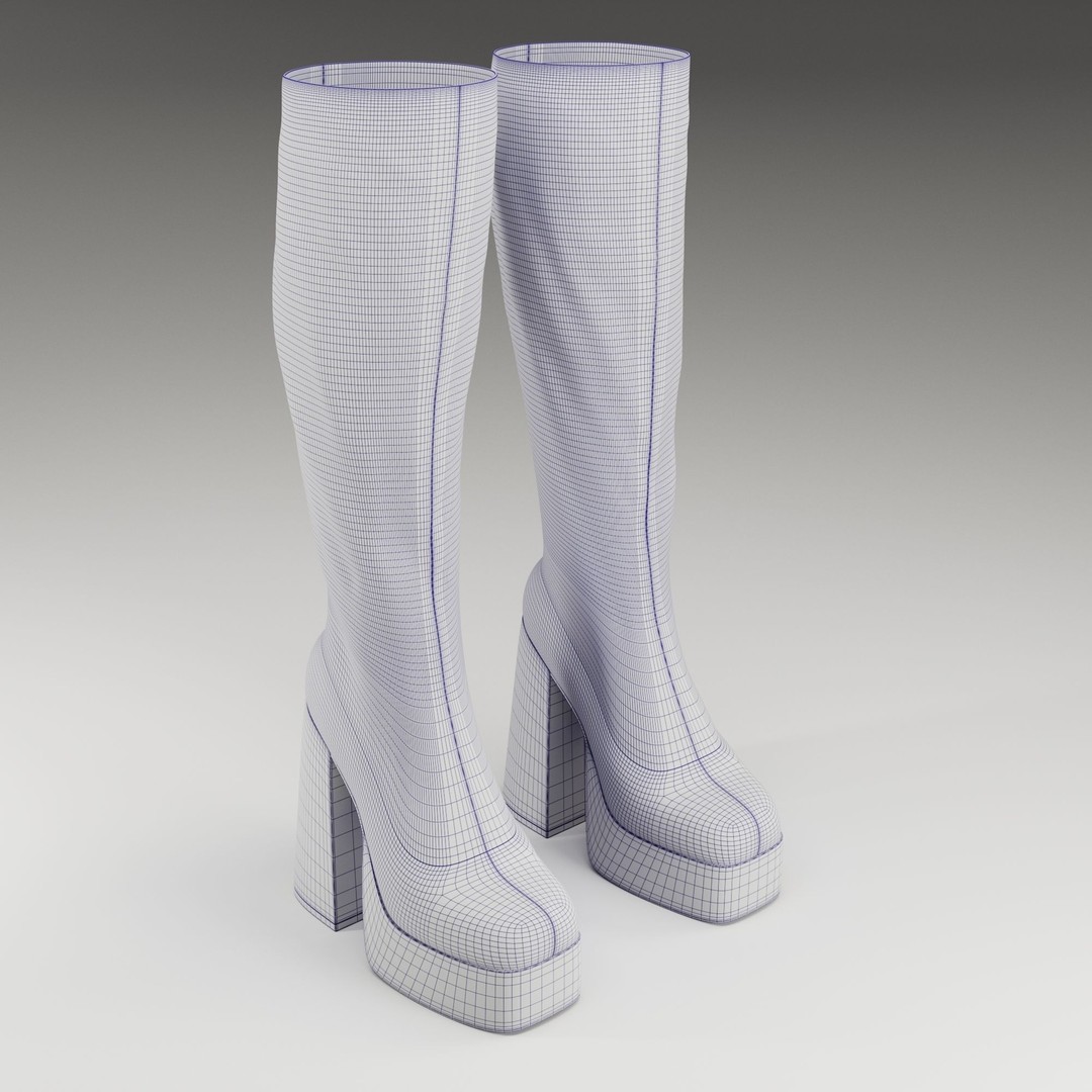 NOKWOL Emmie Platform Knee Boots 3D Model – Low Poly Game Ready Asset, FBX, Blender - View 28