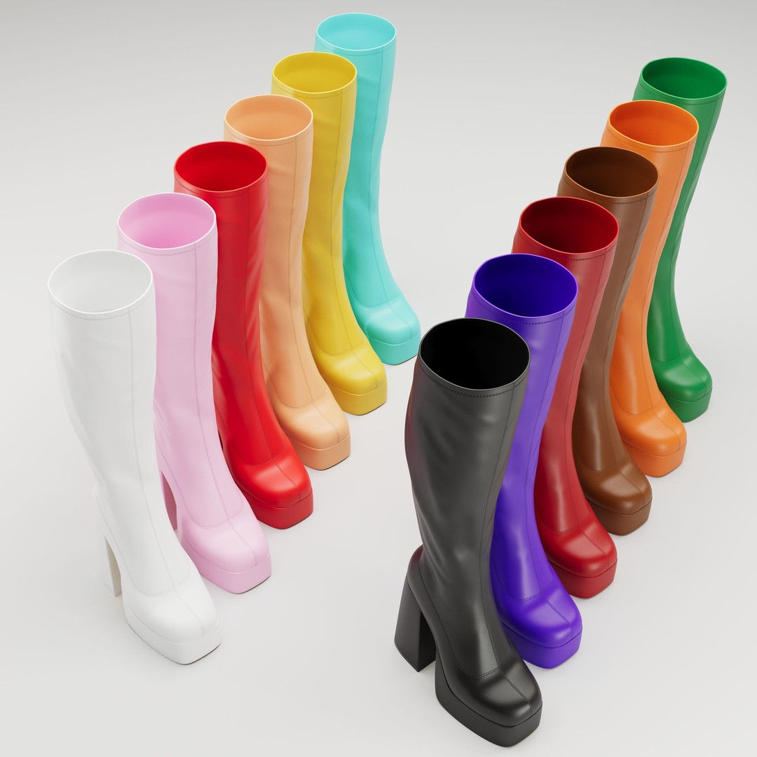 NOKWOL Emmie Platform Knee Boots 3D Model – Low Poly Game Ready Asset, FBX, Blender - View 3