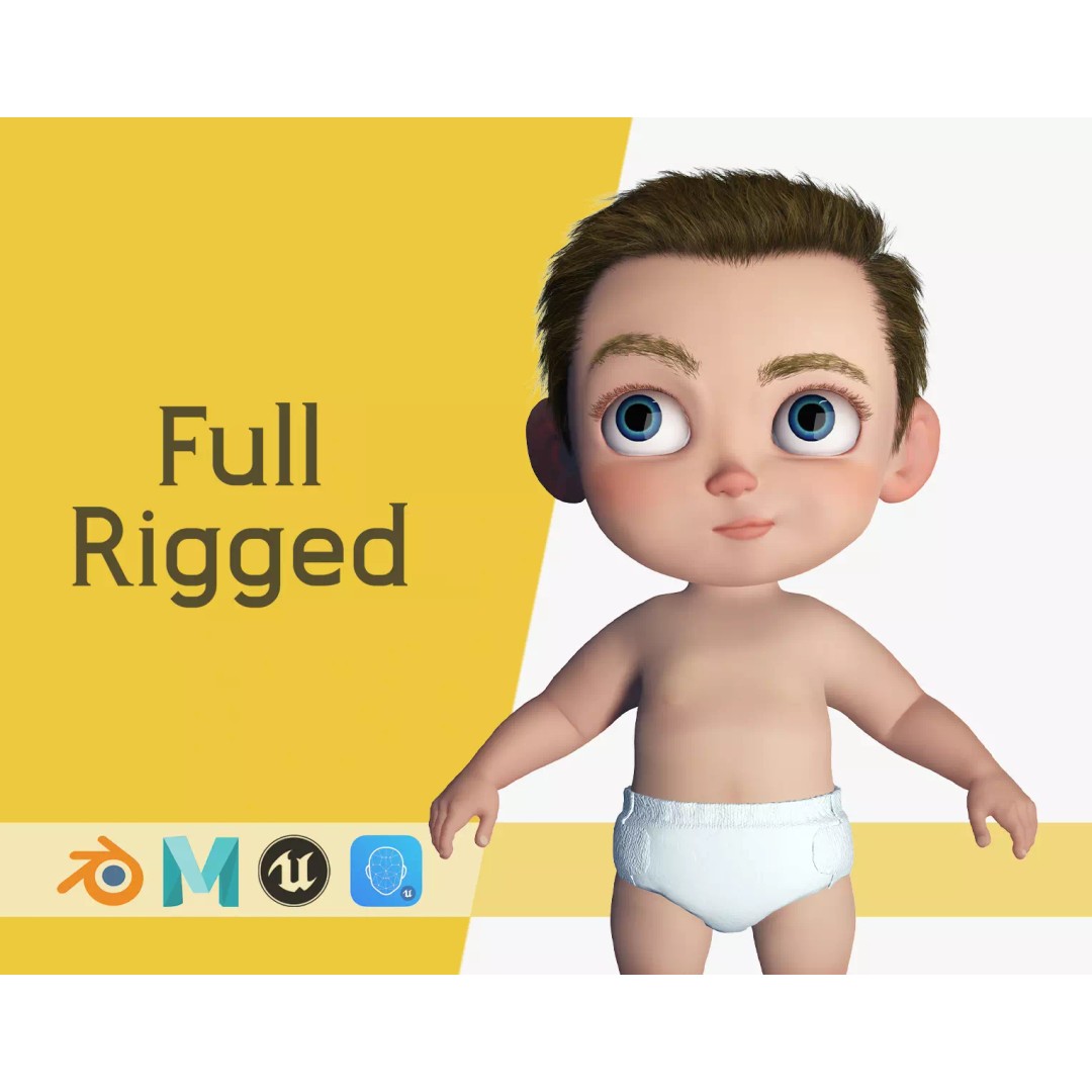 Cartoon Baby 3D Model – Rigged Low Poly Character with 4K Textures - View 2