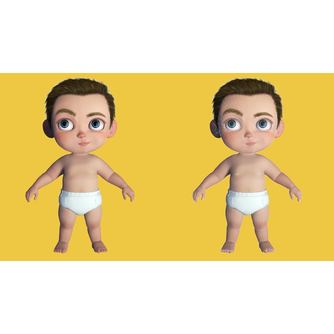 Cartoon Baby 3D Model – Rigged Low Poly Character with 4K Textures - View 6