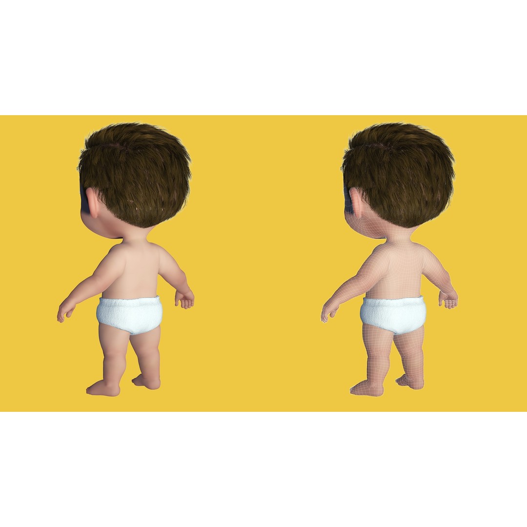 Cartoon Baby 3D Model – Rigged Low Poly Character with 4K Textures - View 7