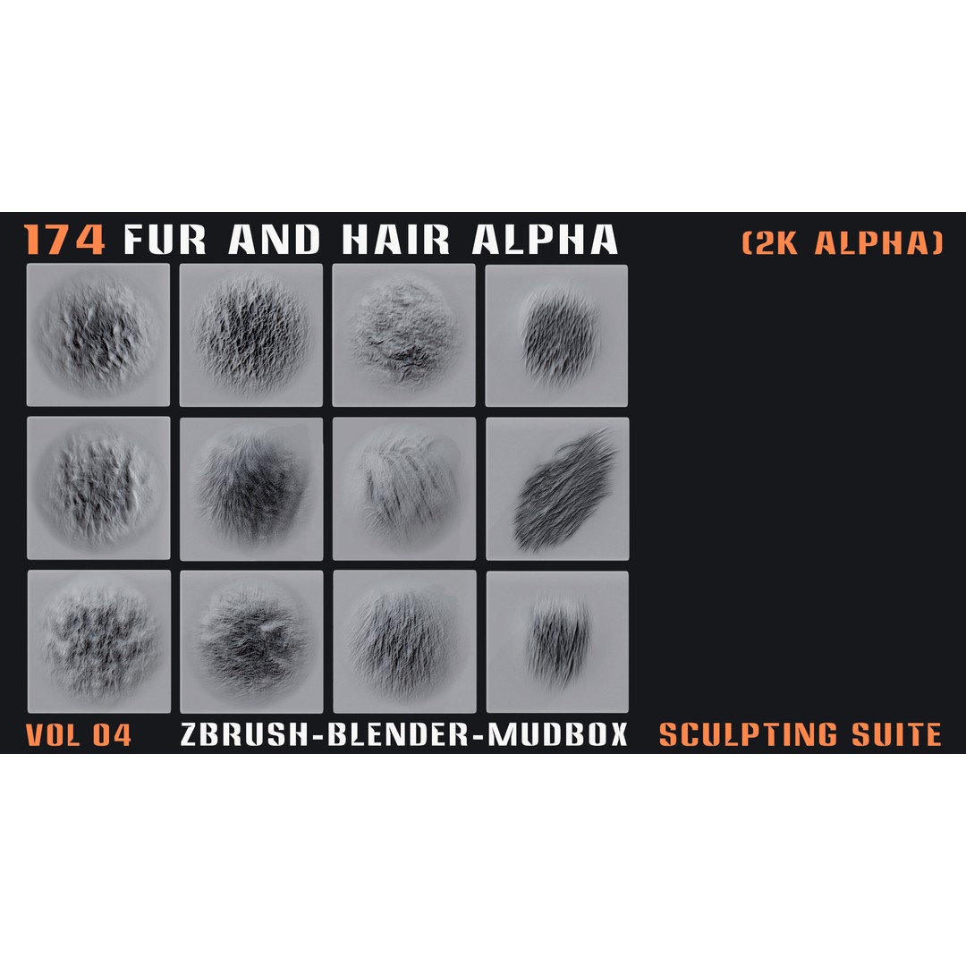 Animal Fur and Hair Alphas 3D Model – 174 Intricate Textures, PNG