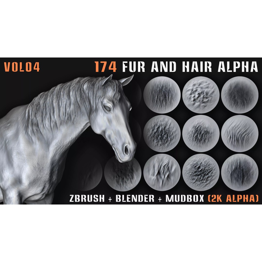 Animal Fur and Hair Alphas 3D Model – 174 Intricate Textures, PNG - View 2