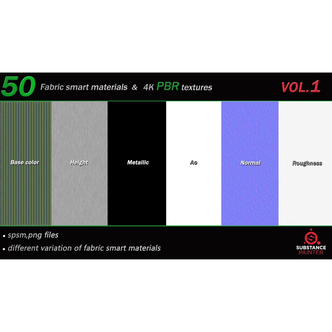 50 High-Quality Fabric Smart Materials – 2K/4K PBR Textures for Substance Painter