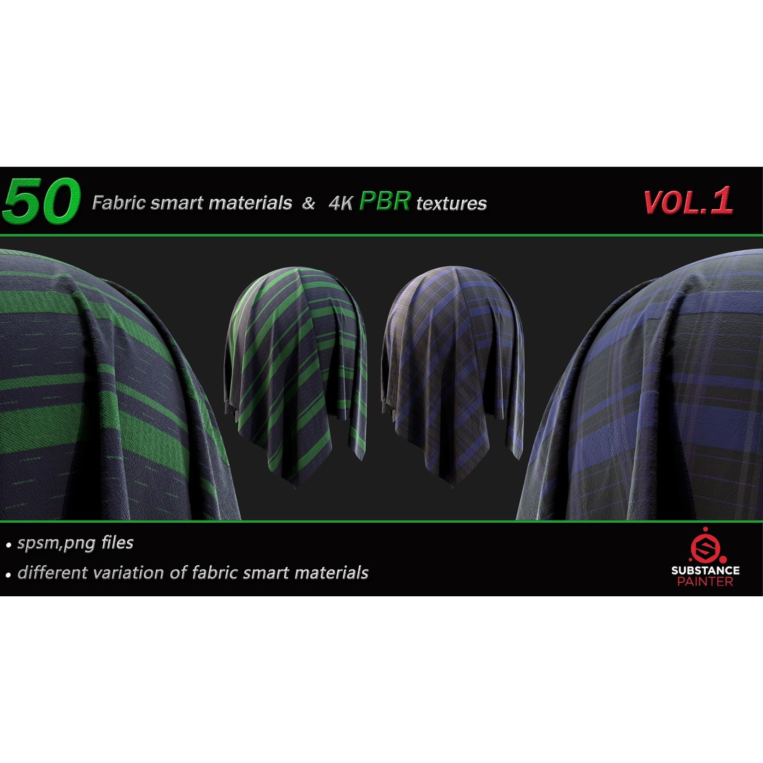 50 High-Quality Fabric Smart Materials – 2K/4K PBR Textures for Substance Painter - View 16