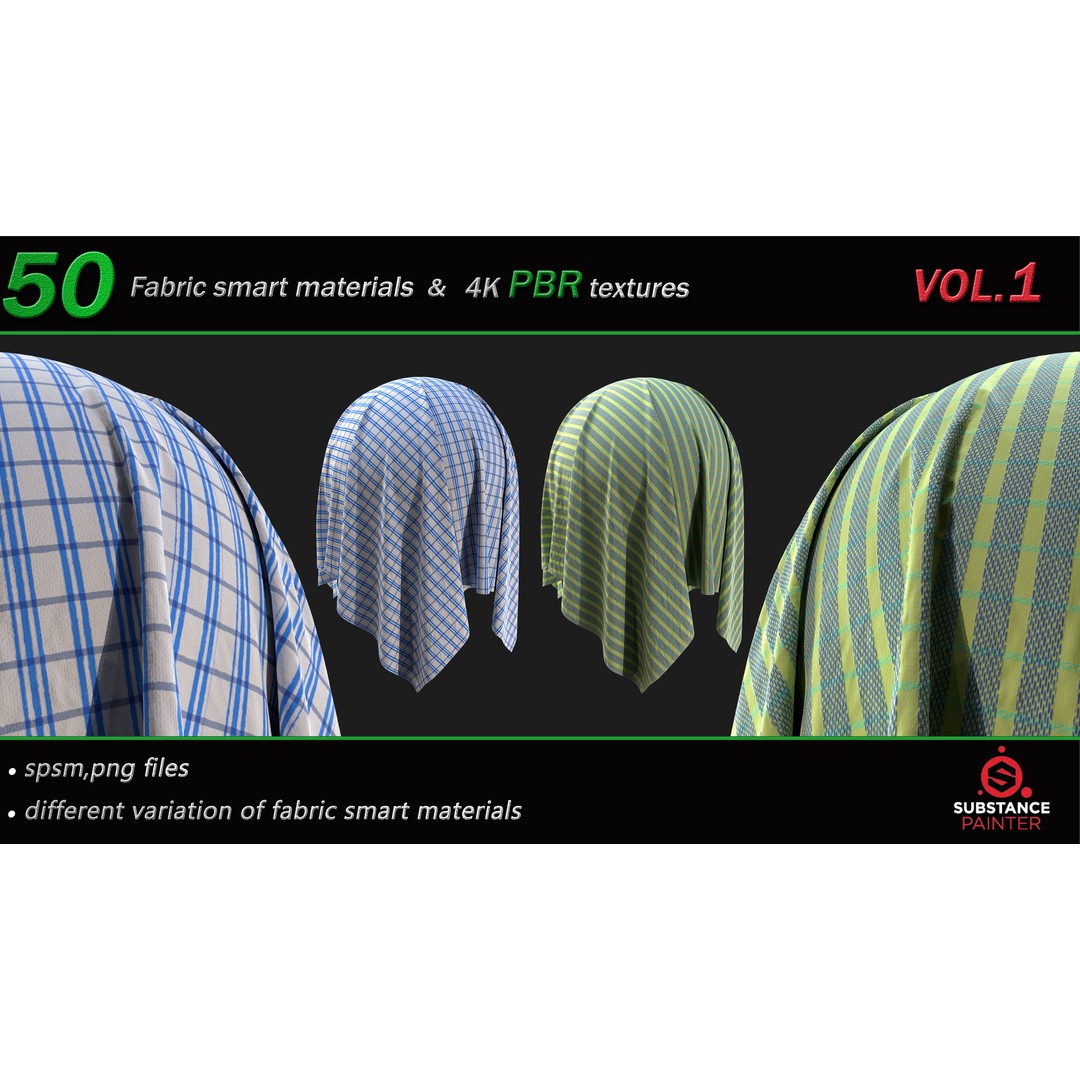 50 High-Quality Fabric Smart Materials – 2K/4K PBR Textures for Substance Painter - View 17