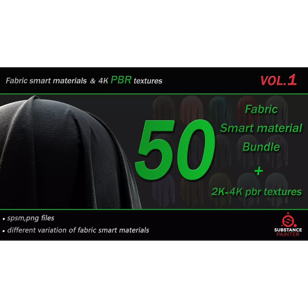 50 High-Quality Fabric Smart Materials – 2K/4K PBR Textures for Substance Painter - View 2