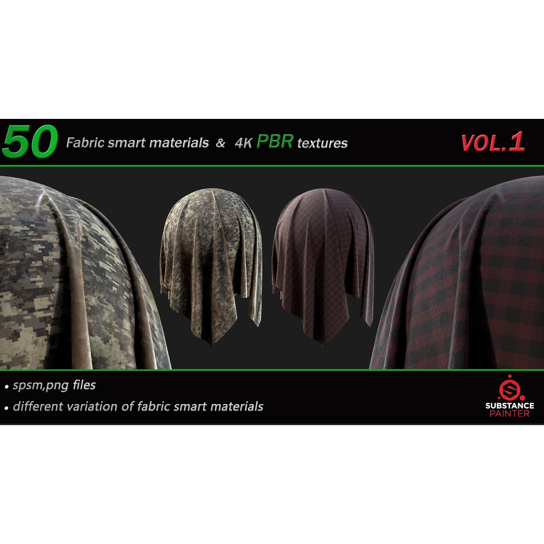 50 High-Quality Fabric Smart Materials – 2K/4K PBR Textures for Substance Painter - View 3