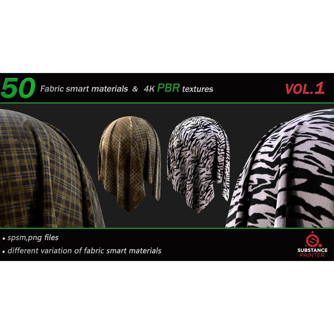50 High-Quality Fabric Smart Materials – 2K/4K PBR Textures for Substance Painter - View 4