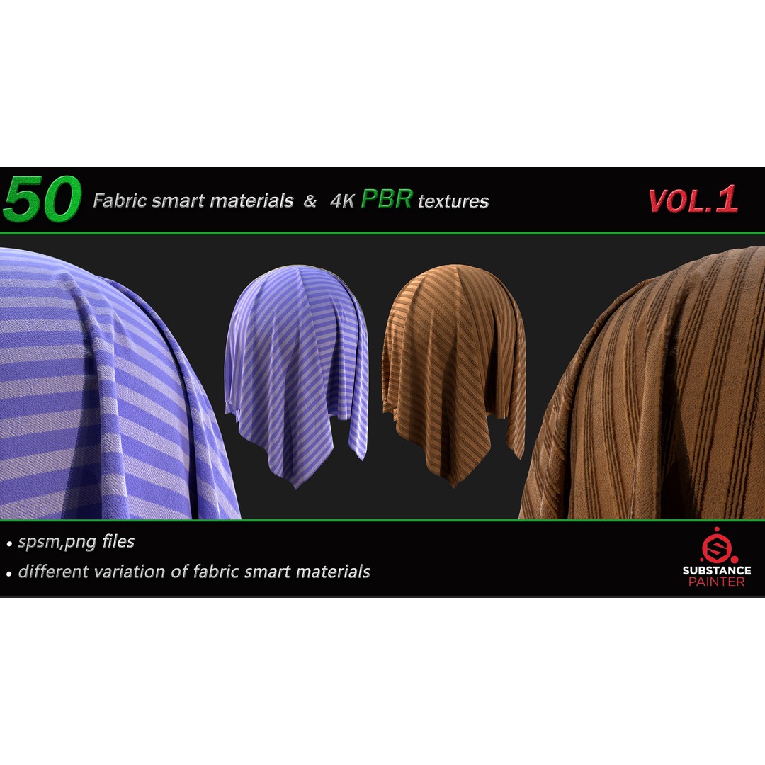 50 High-Quality Fabric Smart Materials – 2K/4K PBR Textures for Substance Painter - View 5
