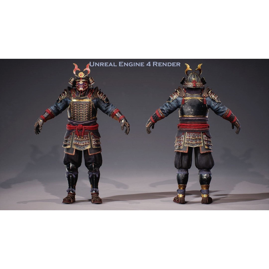 Samurai Ichiro 3D Model – Low Poly Character with Customizable Features, FBX - View 10