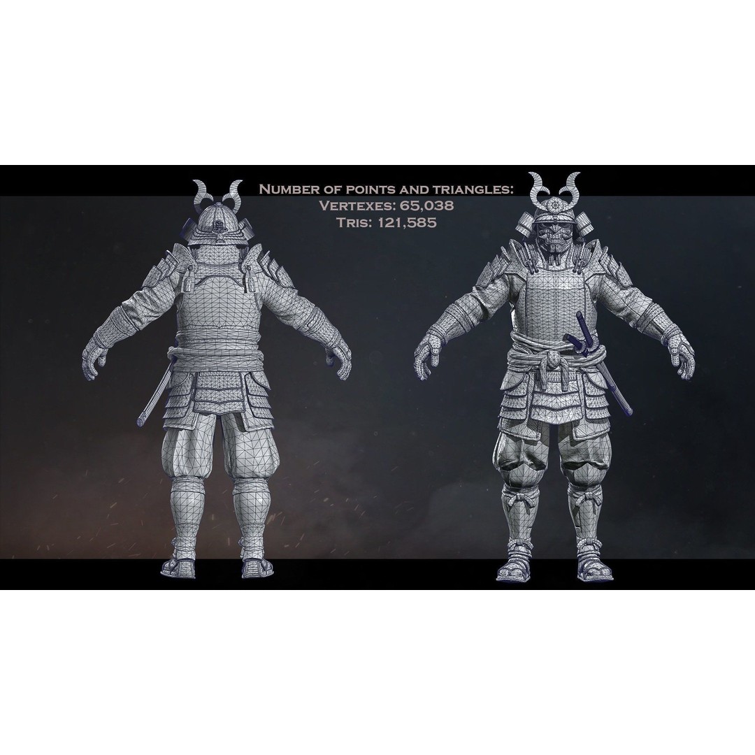 Samurai Ichiro 3D Model – Low Poly Character with Customizable Features, FBX - View 18