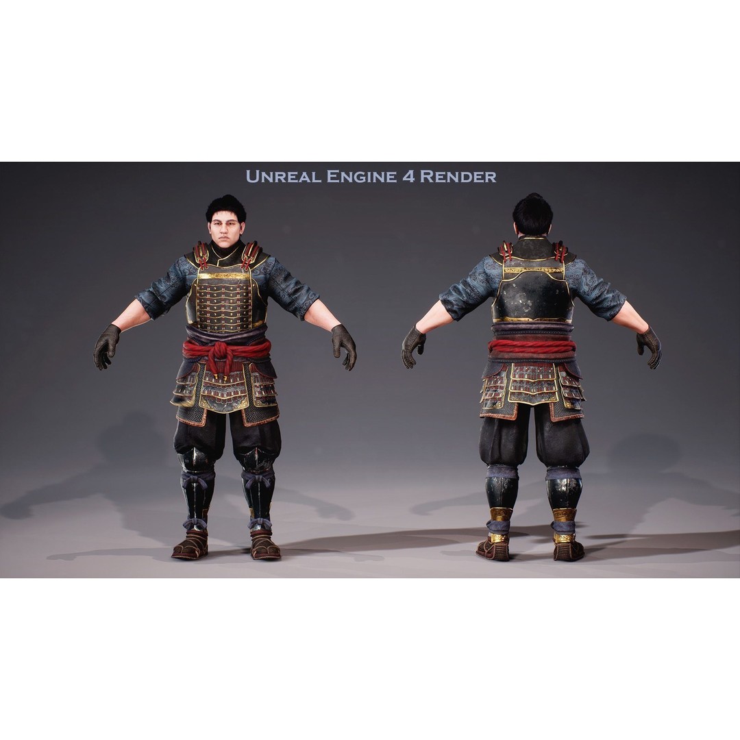 Samurai Ichiro 3D Model – Low Poly Character with Customizable Features, FBX - View 8